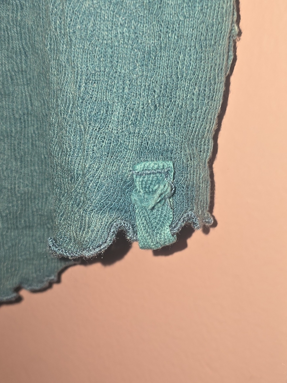 NWT-We The Free Teal Solid Rib Knit Ruffle Mock Neck Long Sleeve Layering Top L - Picture 6 of 10